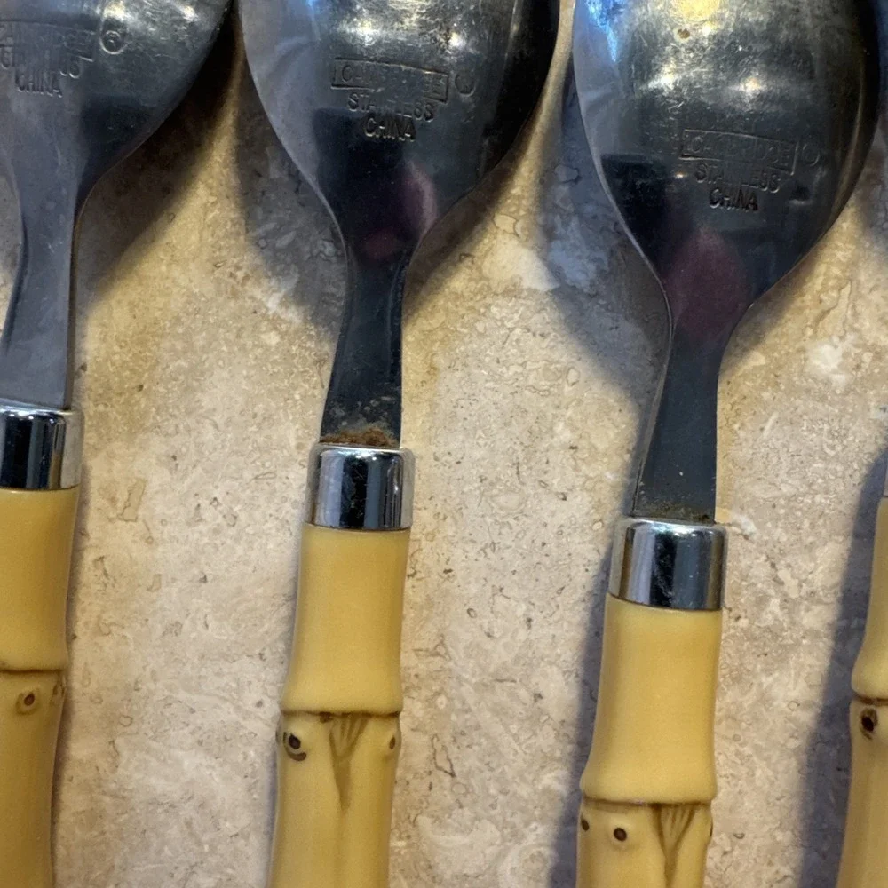 VTG 6 Faux Bamboo Plastic Handle Stainless Flatware‎ Cambridge TIKI spoons forks